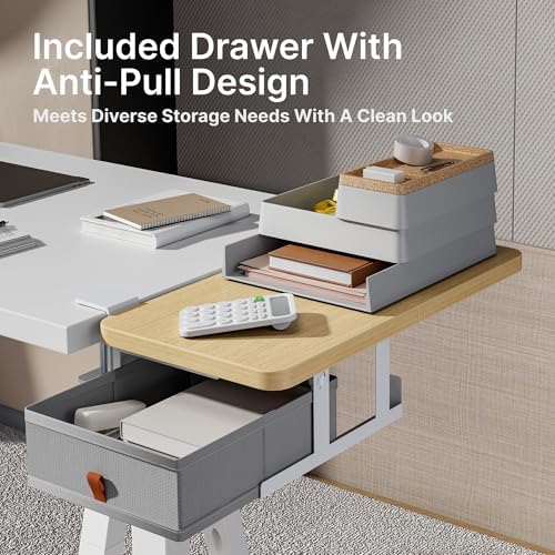 PEGZONE Desk Extender Tray, 24" x 12", with Storage Drawer, Medium, Wood