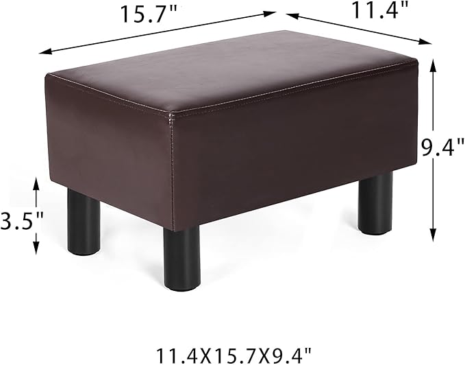 Joveco Small Foot Rest Stool Ottoman, Faux Leather Footrest Footstool for Chair, Under Desk, Office, Living Room, Brown