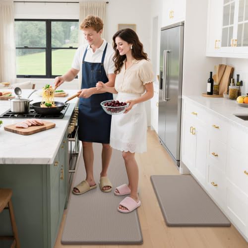 StepLively Kitchen Mat for Floor 2 PCS, Anti Fatigue Rugs, Khaki