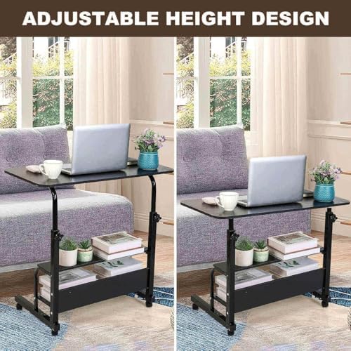 Adjustable Height Mobile Computer Desk with Wheels Black 31.5x15.7 Inch