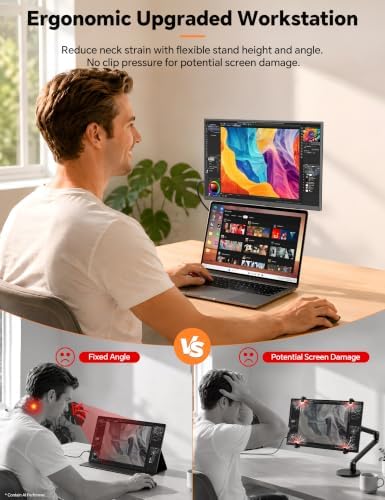 HotYeah Travel Portable Monitor with Stand, w/Magnetic Stand & Speaker