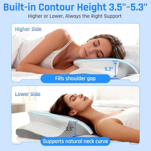 AlignCore Cervical Neck Pillow - Ergonomic Firm Memory Foam Bed Pillows for Sleeping, Neck Pillows for Pain Relief, Back and Side Sleeper Pillow