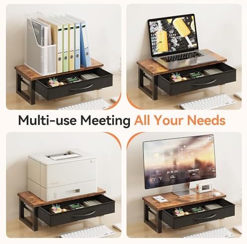 Computer Monitor Stand Riser with Drawer, 2-Tier Desk Accessories & Workspace Organizers, Laptop Stand for Desk with Storage, Office Organization, Wood