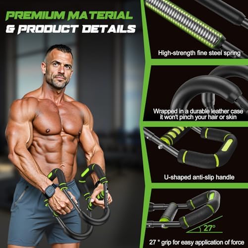 Twister Arm Trainer for Men, Chest Workout Equipment 5-Level Adjustable (40-130lb) with Ergonomic 27° Targets Biceps/Clip/Thigh, Portable Exerciser for Home Gym Travel Fitness