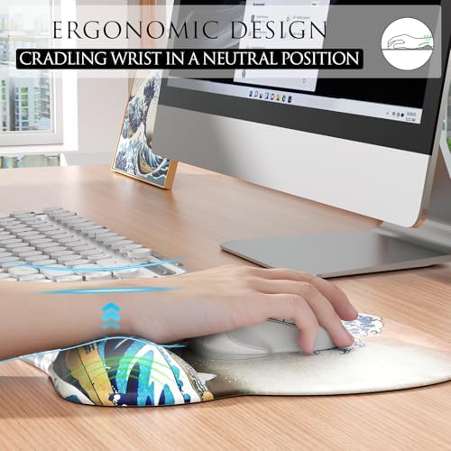 MROCO Ergonomic Mouse Pad with Gel Wrist Rest, 9.4 x 8.1 in, Great Wave