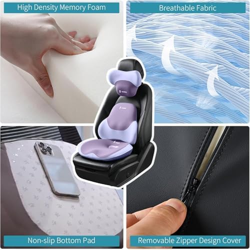 FLORICH Seat Cushion and Lumbar Support Pillow for Office Chair Car Neck Headrest Pillow Memory Foam Seat Pads Pressure Relief Back Cushion and Carseat Pads(Purple)
