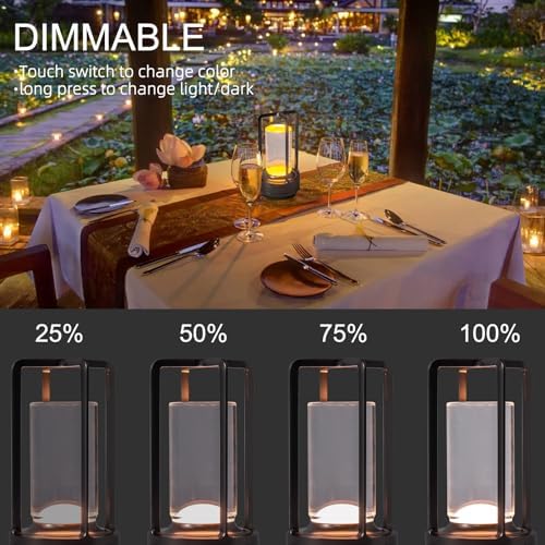 Rechargeable Cordless Small Metal Table Lamp, Stepless Dimming, 3-Color