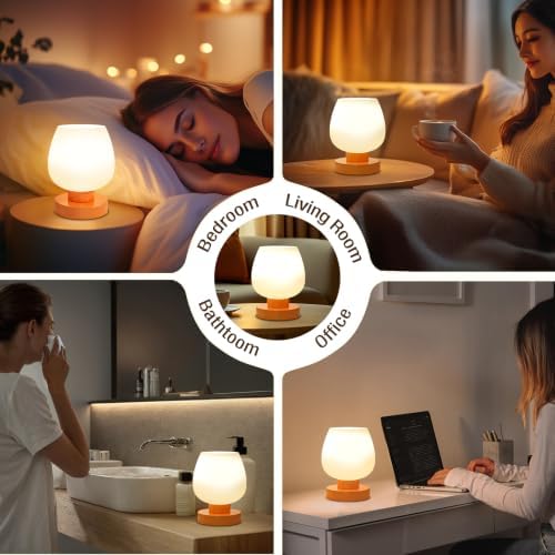 Seealle Small Touch Table Lamp for Nightstand, 3 Way Dimmable Bedside Lamp