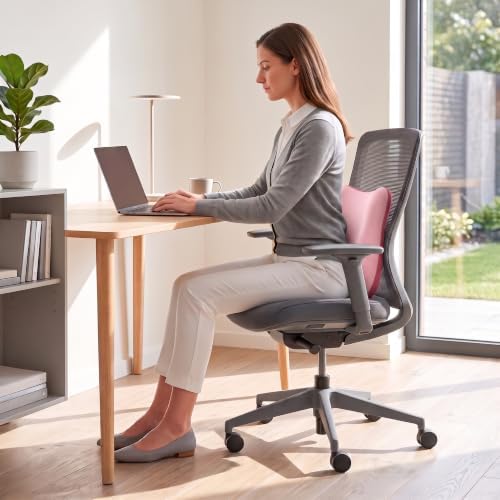 Lumbar Support Pillow, Ergonomic Memory Foam Back Cushion for Car Office Chair Gaming Chair, Washable Cool-Touch Cover for Lower Back Support (Pink)