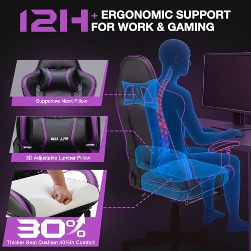 Douxlife 7-Point Massage Gaming Chair with Footrest, 400lbs Heavy Duty