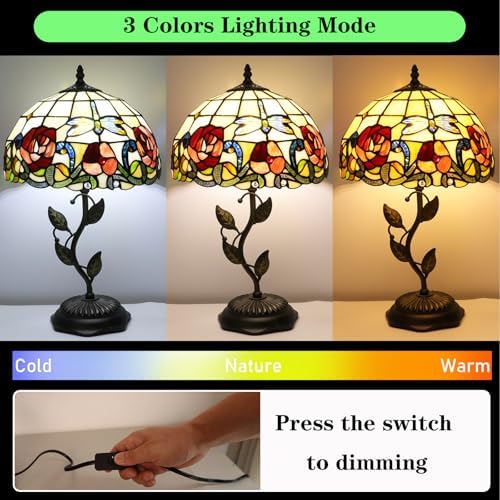 Tiffany Table Lamp Dragonfly Rose Style Stained Glass Lamp