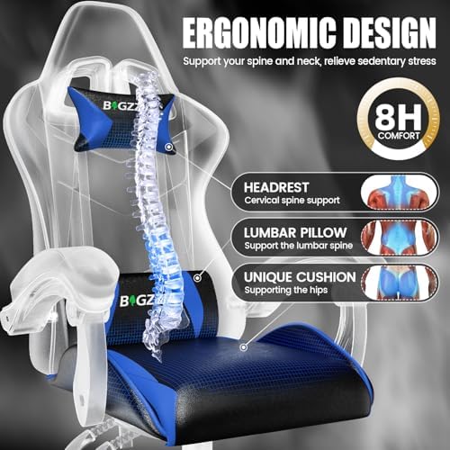 Bigzzia Gaming Chair with Lumbar Support, Ergonomic Gamer Chair Blue
