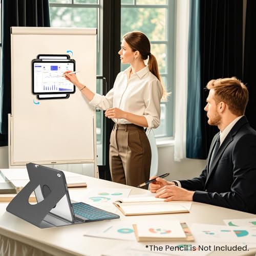 Keyboard Case for iPad 9.7 6th 2018/5th gen 2017/ Air 2-7 Color Backlit Detachable Wireless Keyboard - 360° Rotatable Magnetic Detachable Slim Folio Cover with Pencil Holder (Black)