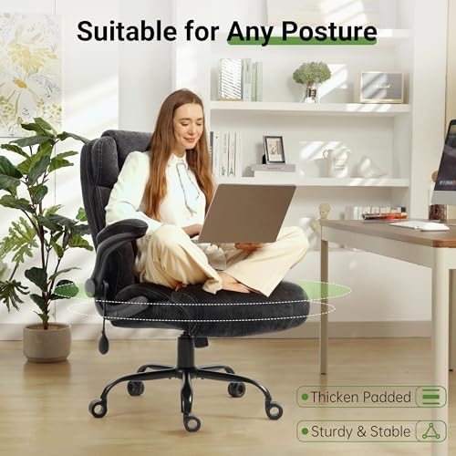 Office Chair, Big and Tall Executive Chair with Air-Lumbar Support, Breathable Desk Computer Chair with Adjustable Flip-up Armrests, Wide Cushion Seat Swivel Home Office Chair