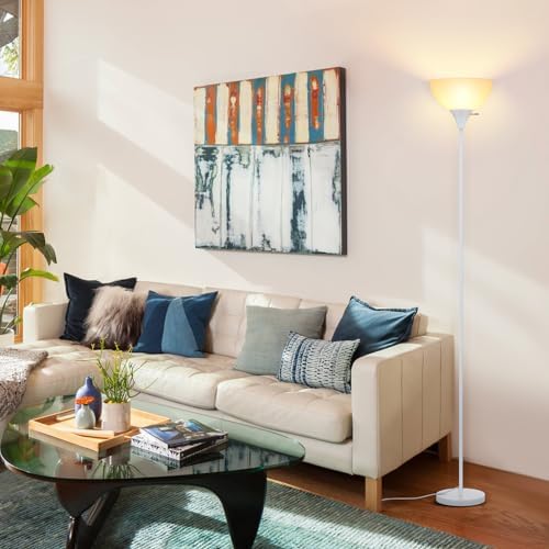 Coucrek Floor Lamp, LED Standing Lamps with White Plastic Shade, Corner Floor Lights for Living Room Bedroom, Rotary Switch, Bulb not Included, White