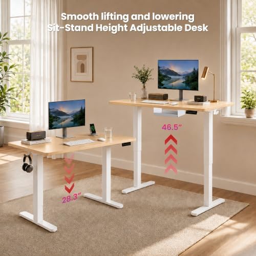 Electric Standing Desk, 40" x 24" Adjustable Height Sit Stand Desk, Small Space Workstation, Compact Computer Desk for Home Office, Stable Steel Frame (Natural)