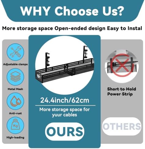 Under Desk Cable Management Tray, No Drill Mesh Cable Tray Cord Organizer