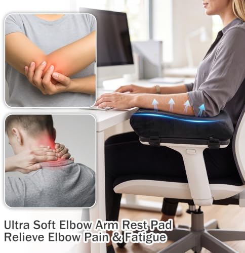 THARAHT 2pcs Ergonomic Black Suede Memory Foam Office Chair Armrest Pillow Anti Slip Adjustable Office Games Home Wheelchairs