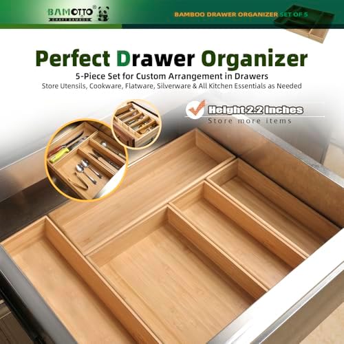 BAMOTTO CRAFTBAMBOO Stackable Bamboo Drawer Organizer Set of 5 for Kitchen