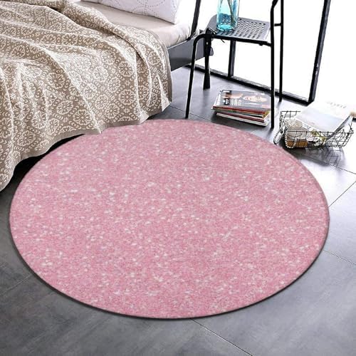 Machine Washable Modern Round Area Rug, Room Sofa Yoga Soft Round Carpet, Home Decor Non Slip Kitchen Office Circle Rug Pink Glitter Texture