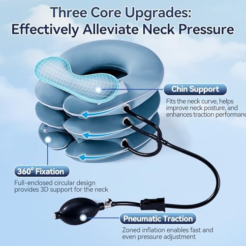 Babaka Cervical Neck Traction Device for Instant Neck Pain Relief, Inflatable & Adjustable Neck Stretcher Neck Support Brace, Neck Brace Pillow for Home Use Neck Decompression (11"- 17")
