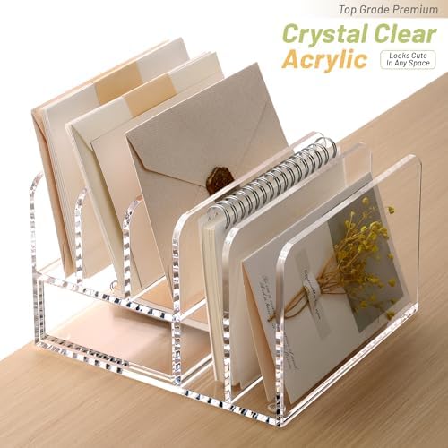 SANRUI Clear Acrylic Mail Organizer with 5 Compartments and 1 Drawer