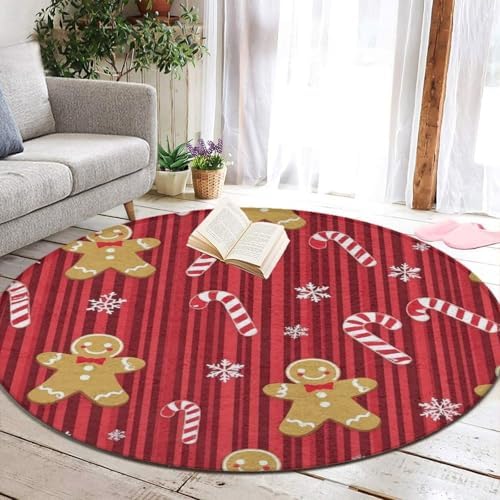Highly Premium Quality Floor Mat, Office Chair Decor Mat, Room Sofa Yoga Soft Round Carpet Christmas Red Gingerbread Cookies Candy Canes