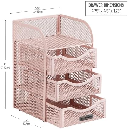 Mind Reader Desktop Accessory Storage, Paper Binder Clip Basket, Workspace, Office, Metal Mesh, 4.75"L x 5"W x 8"H, Pink
