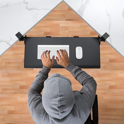 ETHU Corner Keyboard Tray Under Desk with Metal Rail, 26.8x11.8", Black