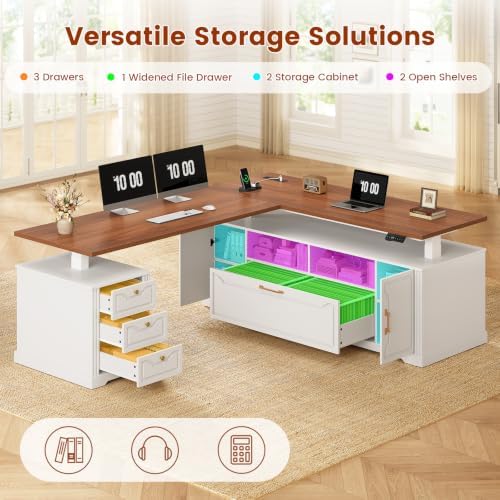 70.9" x 55" L Shaped Standing Desk with 4 Drawers, Electric Executive Desk