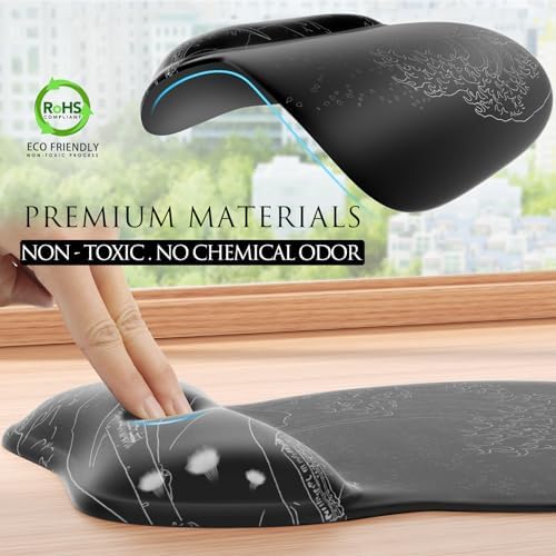 MROCO Ergonomic Mouse Pad with Gel Wrist Rest, 9.4 x 8.1 in, Kanagawa Wave