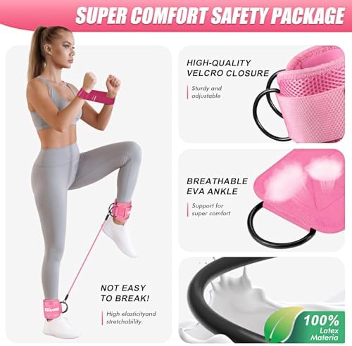 Ankle Resistance Bands with Cuffs, Resistance Bands Set for Working Out, Leg and Glute Exercise Bands – Home Gym Workout Equipment for Women, Booty Building, Pilates, Rehab, Physical Therapy