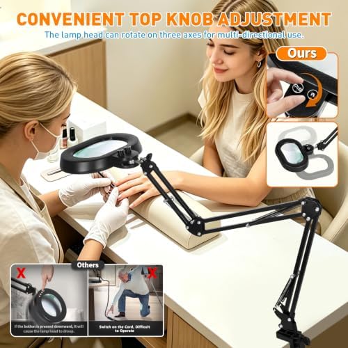 Magnifying Glass with Light and Clamp, 5in 12X Extended Arm