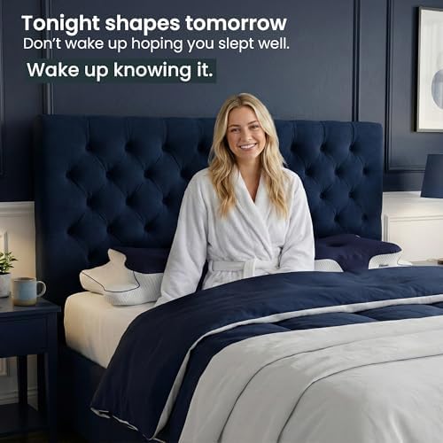 Cervical Neck Pillow for Sleeping – Cooling Memory Foam Cervical Pillow for Side Sleepers and Back Sleepers – Contour Ergonomic Neck Support (Dark Blue/White, Cooling)