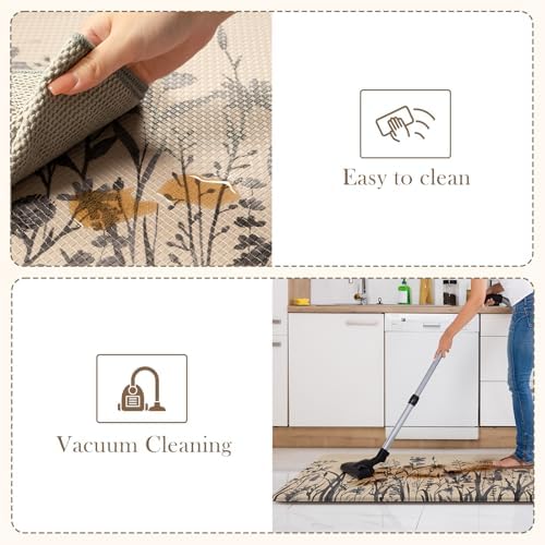 KIMODE Kitchen Anti Fatigue Mat,Brown Gray Farmhouse Kitchen Rugs Sets of 2