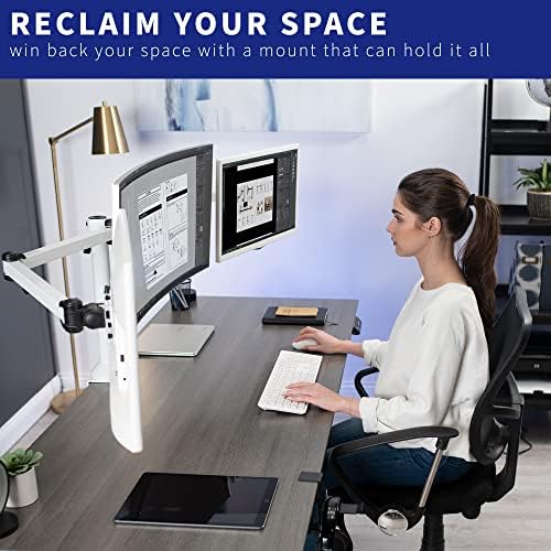 VIVO Triple Monitor 23 to 32 inch LED LCD Clamp-on Desk Mount, Heavy Duty Articulating VESA Computer Stand, Holds 3 Screens, Fully Adjustable for Home Office Workstation, White, STAND-V103W