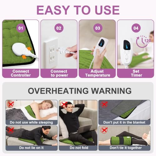 Heating Pad,Electric Heating Pads,Heating Pad for Back,Green,24x20 Inch