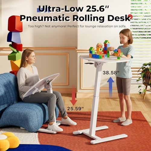 JOY worker Low Height Small Mobile Standing Desk, 90° Foldable Laptop Desk