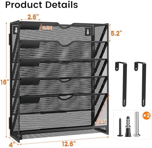 Hanging Wall File Organizer 6-Tier Wall Mount Mail Organizer