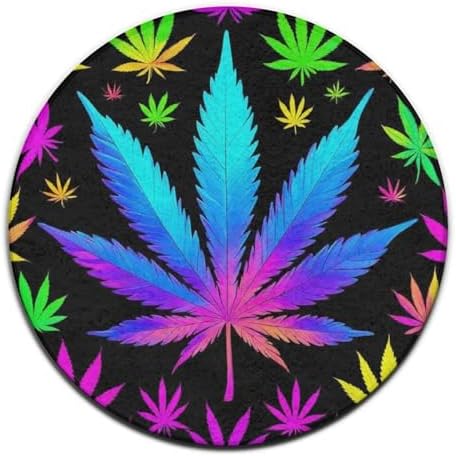 Large Machine Washable Circular Rugs, Home Decor Round Mat for Living Room Sofa Office Cool Trippy Weed Neon Tie Dye