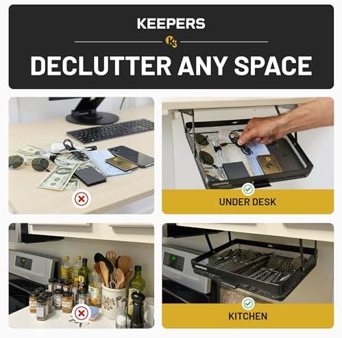 KEEPERS Anything Keeper — Compact 11x10in Under-Cabinet Slide-Out Drawer, Hidden Steel Organizer for K-Cups & Desk Items, RV & Small Kitchen — Black