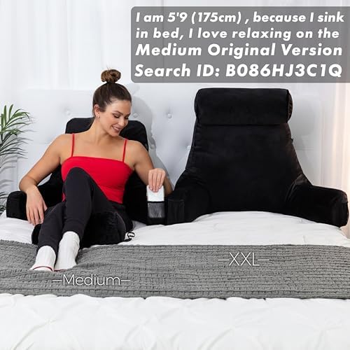 Husband Pillow XXL The Original for Adults - 30" Tall Backrest for Sitting Up in Bed - Firm Support Reading & Bed Rest Pillows for Adults, Neck Roll, Removable Cover - TV - Black
