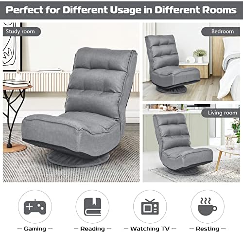 COSTWAY Folding Floor Chair, Adjustable 5-Position Swivel Gaming Chair
