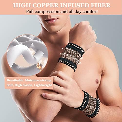 Copper Wrist Compression Brace (2Pcs), Elastic Wrist Support Sleeve Wrist Braces for Tendonitis, Arthritis, Carpal Tunnel Pain Relief, Soft Wrist Wrap Wristbands for Sport, Fitness, Workout, Typing(M)