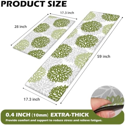 Kitchen Mats Set of 2 Cushioned Anti Fatigue Kitchen Rugs Non Slip Waterproof Runner Memory Foam Kitchen Floor Mat Comfort Standing Mat for Sink, Office, Laundry, Green