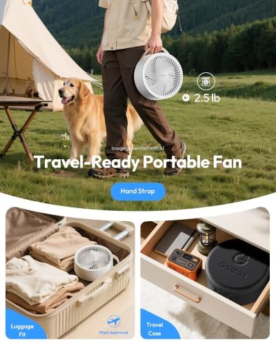 Gaiatop Portable Pedestal Fan 16000mAh Battery [Max 74h Runtime], Foldable Oscillating Standing Fan, Collapsible Desk Fans, LED Light, Case & Remote Control 4 Speeds for Outdoor Travel Camping (White)