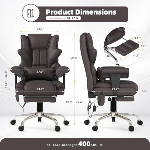 Executive 7-Point Massage Heated Office Chair with Footrest, Brown