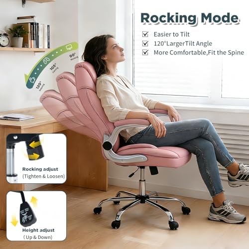Plus Size Criss Cross Wide Comfy Office Desk Chair with Back Support, Pink
