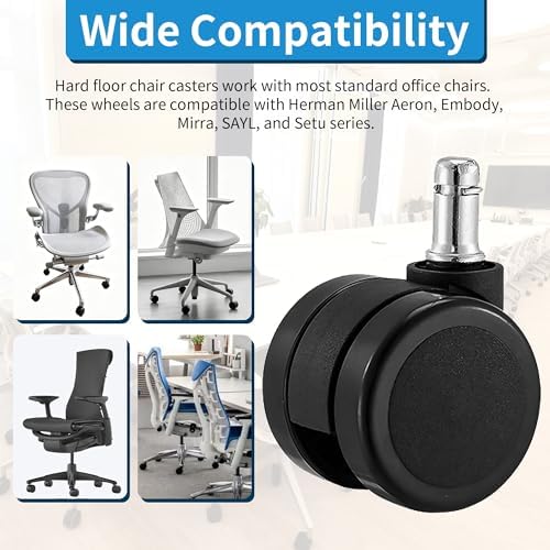 2.5-Inch Carpet Chair Casters Compatible with Herman Miller, Fit Aeron, Embody, Mirra, SAYL and Setu Office Chairs (Set of 5, Black)