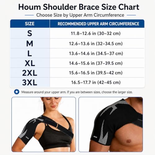 HOUM Rotator Cuff Shoulder Brace with Adjustable Compression Sleeve, Hot/Cold Pack Compatible, Breathable Shoulder Support for Pain Relief, Fits Left/Right Arm, Men & Women(XL)